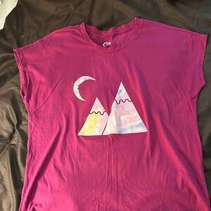 Vibrant Pink Tee with Mountain Graphic